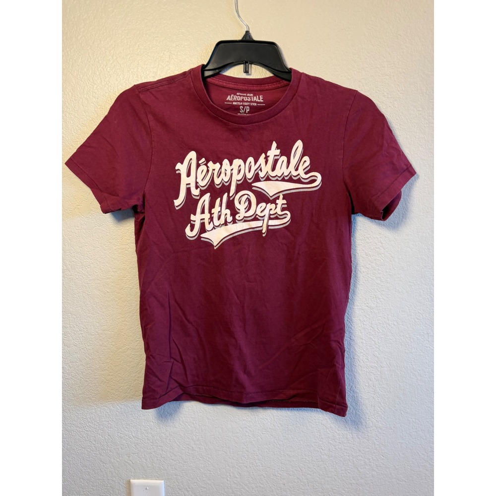 Aeropostale Ath Dept Graphic T-Shirt Maroon Burgundy Cotton Crewneck S
